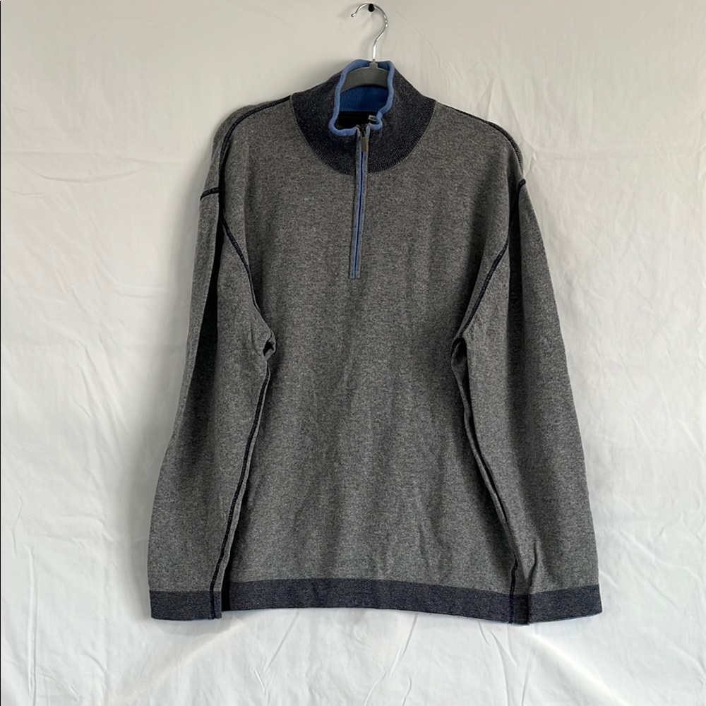 Sporty Gray Zip Up Sweater with High Collar